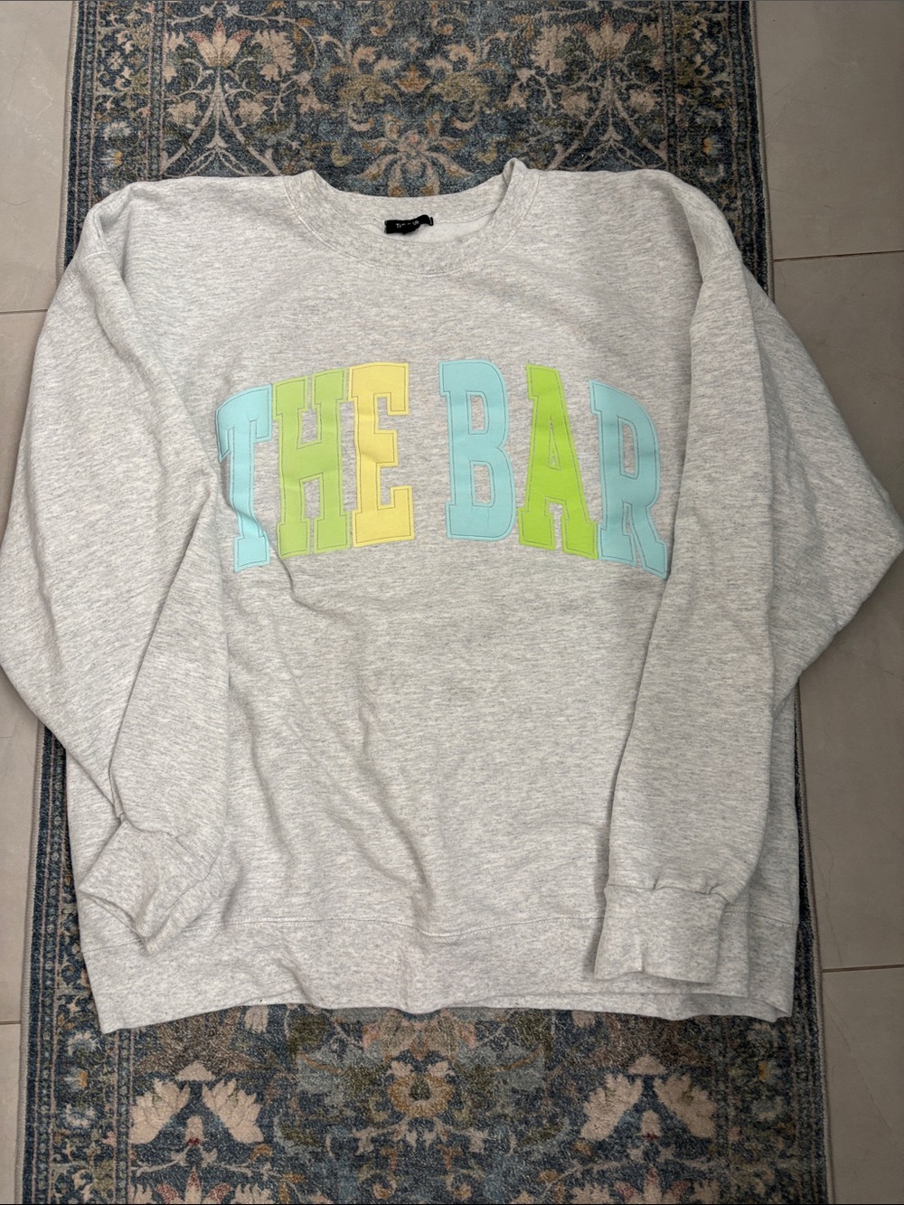 The Bar Light Gray Crewneck Sweatshirt with Pastel Lettering